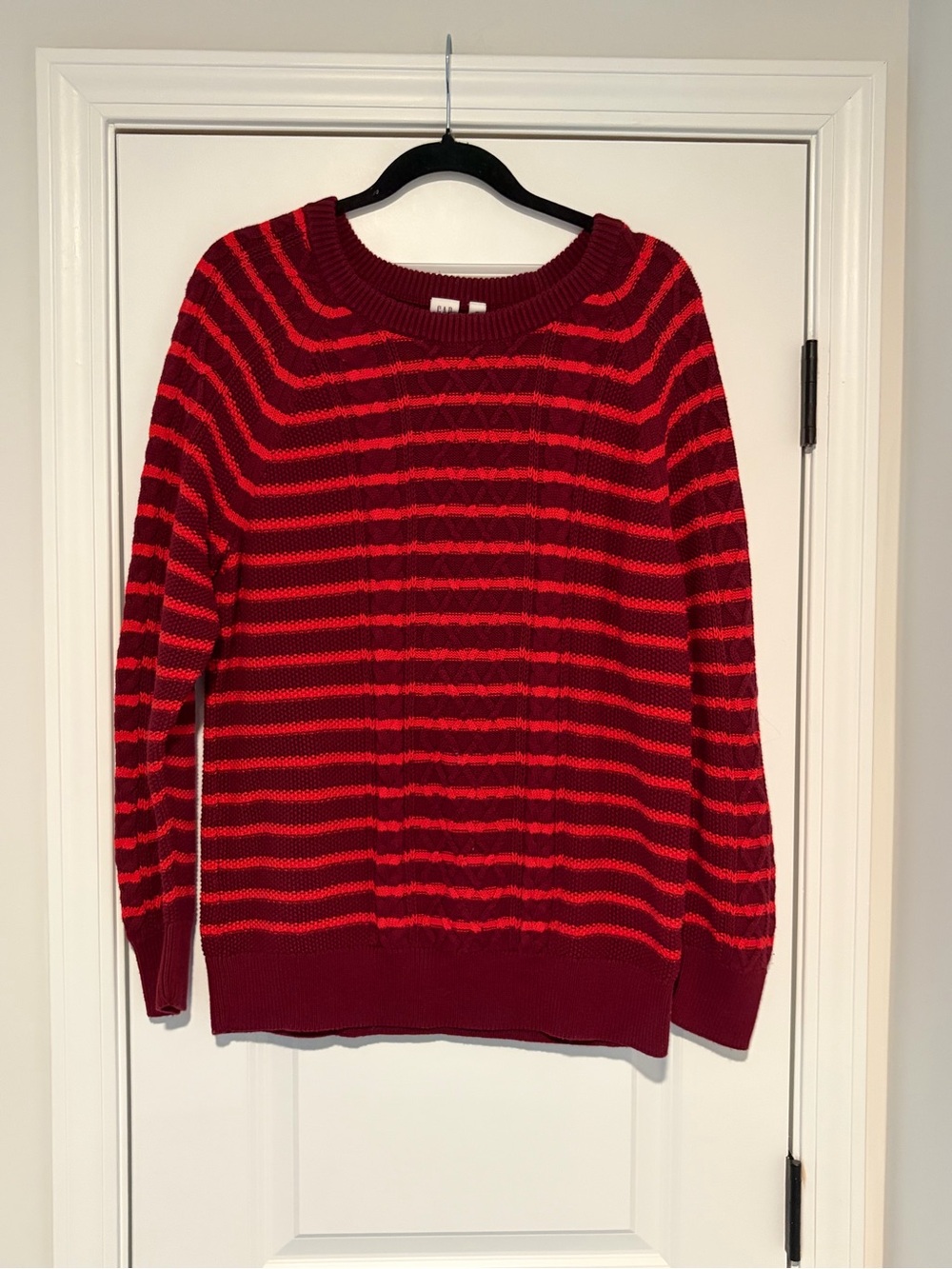 GAP Red and Dark Red Striped Crewneck Sweater